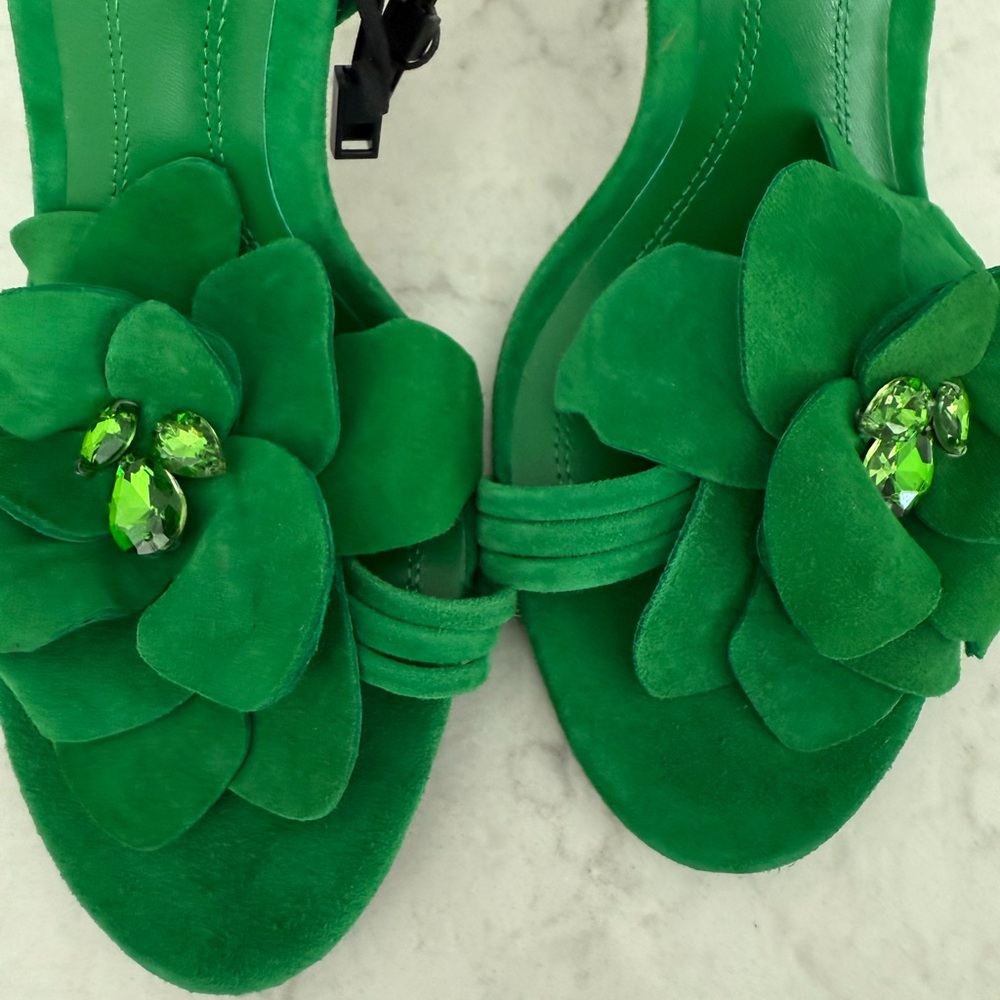 Zara Green Floral Embellished Heels - Picture 4 of 6